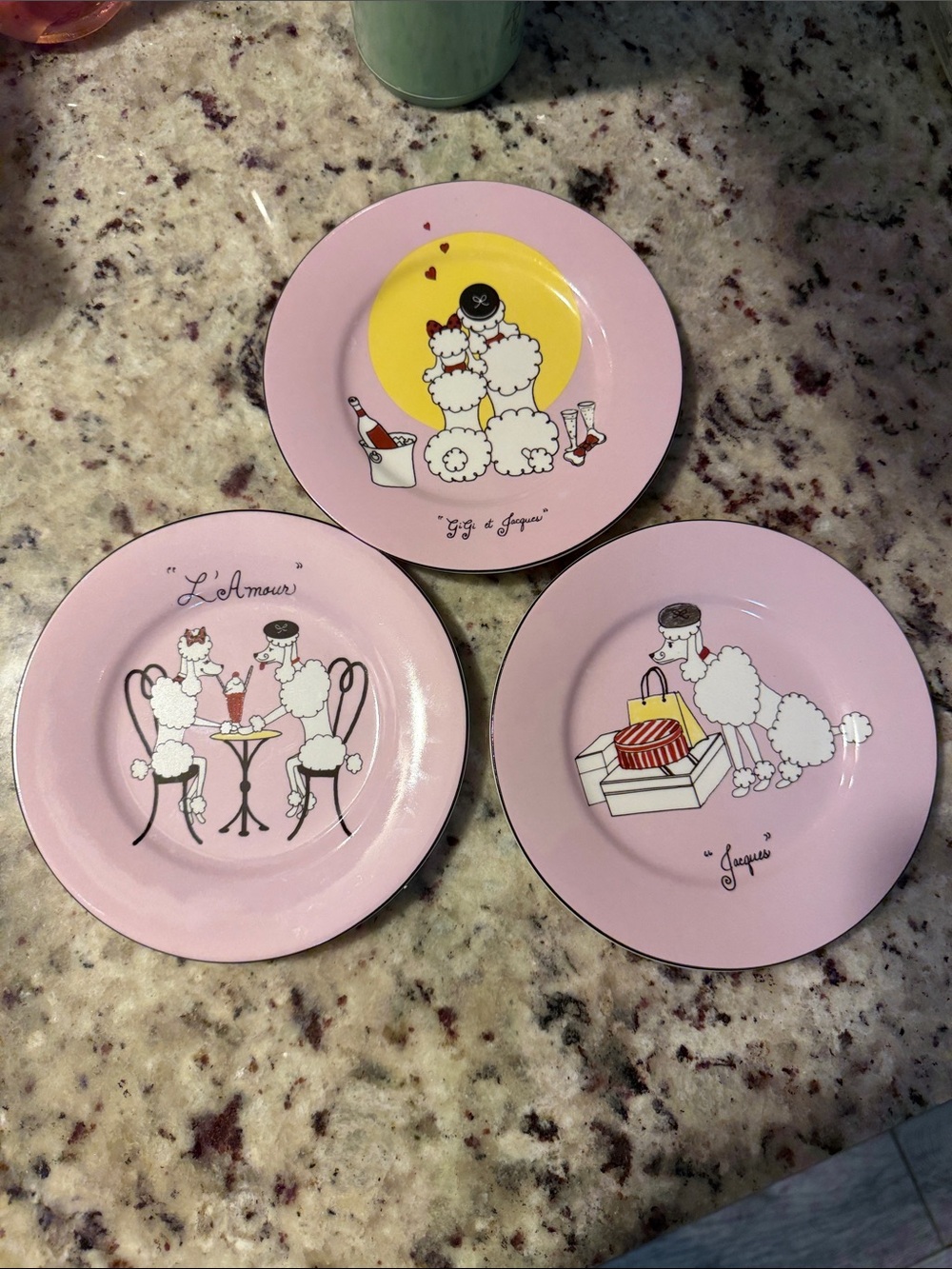 American Atelier Pink Poodle Dessert Plates - Set of 3